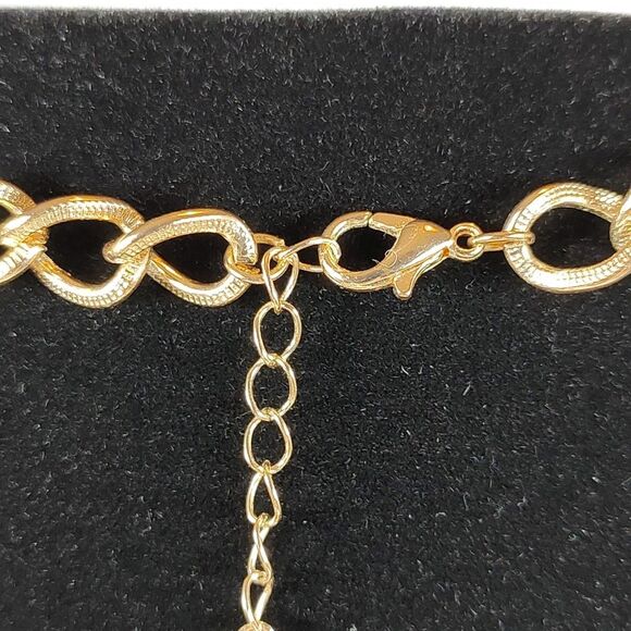 Signed V Chunky Plastic Link Necklace Beige White Gold Chain Statement 17" - 20" - Picture 7 of 16